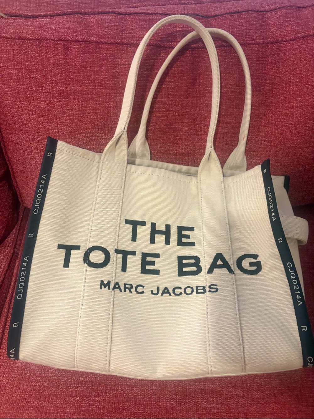 Marc Jacobs Cream Canvas Tote Bag with Black Logo Text XL size